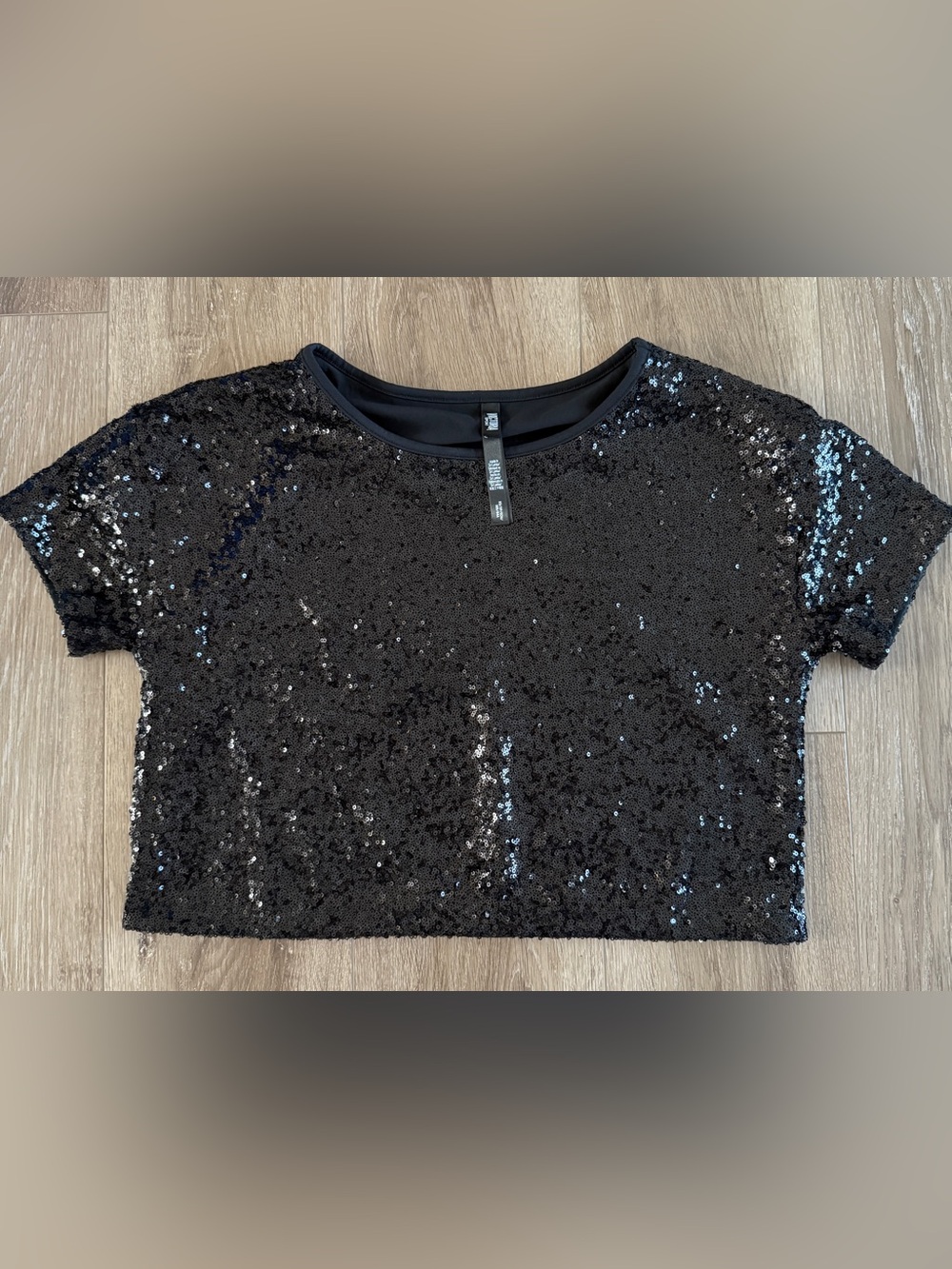 Victoria's Secret‎ Black Sequin Knit Cropped Short Sleeve Crop Top Women's XS